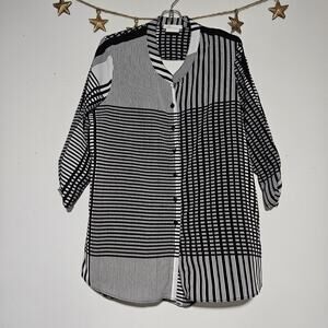 Zoe Womens Small Tunic Button Up Dress Cutout Back Relaxed Fit Ruched Sleeves